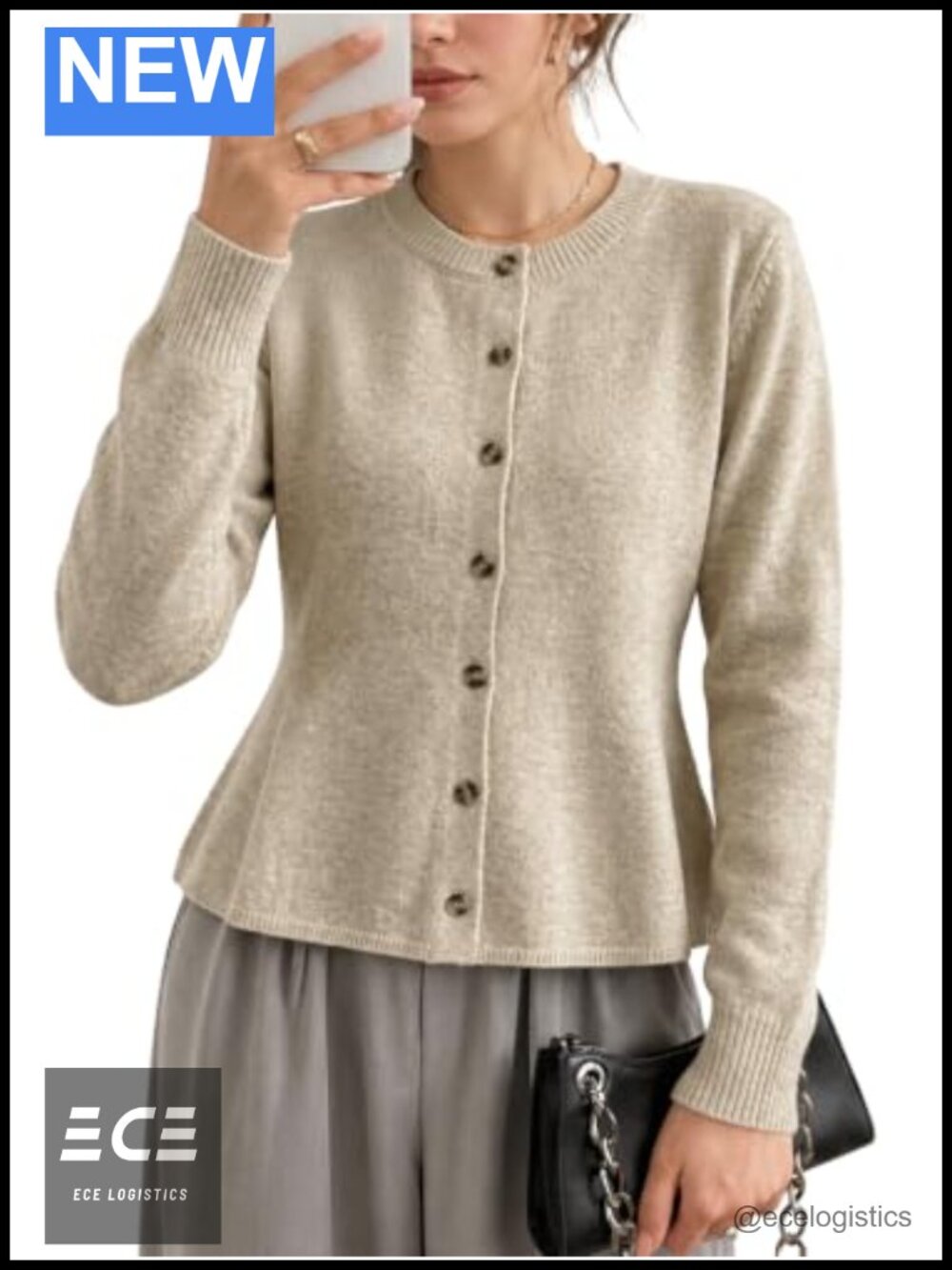 Wool Blend Button Up Cardigan Long Sleeve Crew Neck Slim Fit